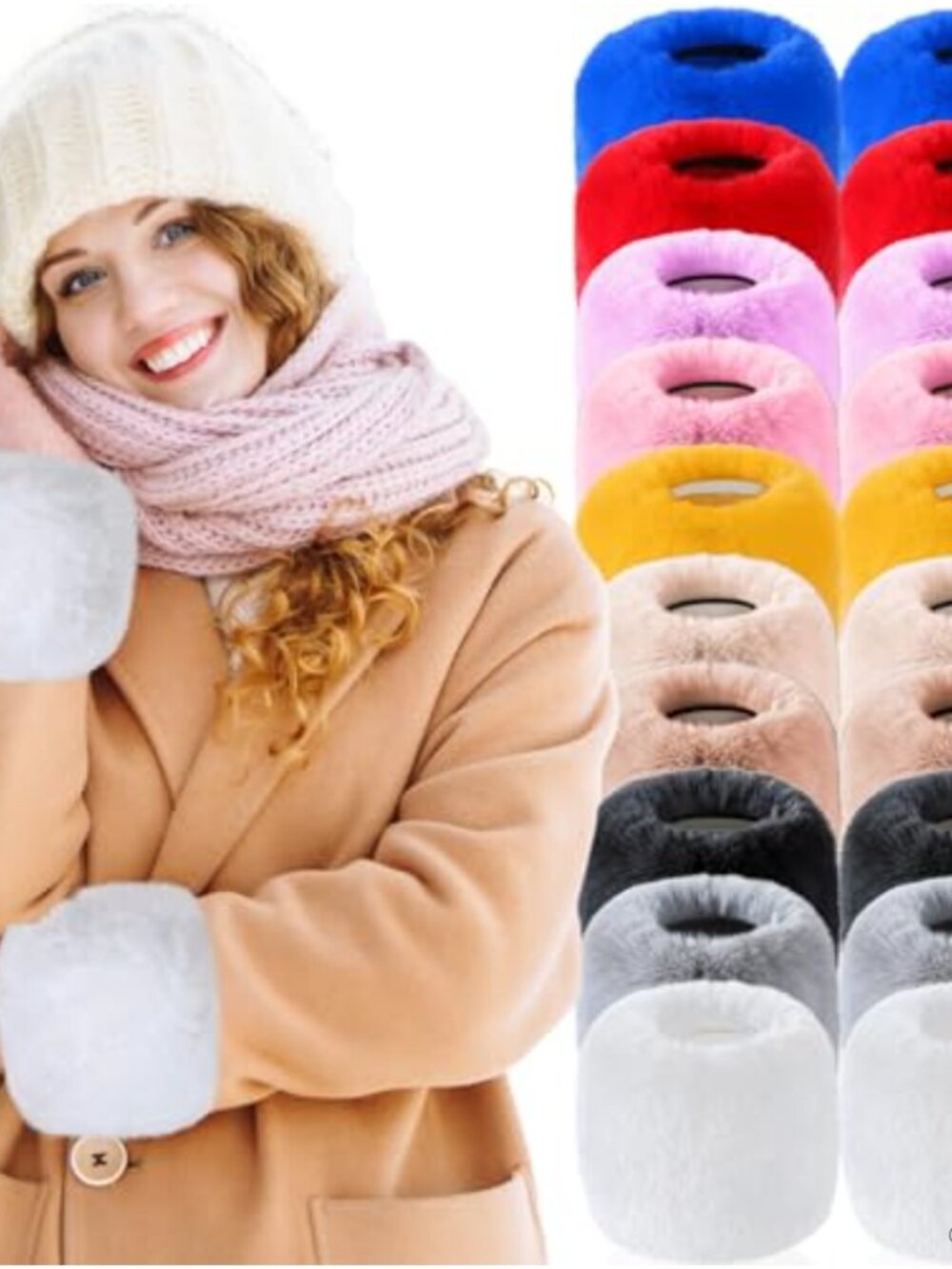 Faux Fur Wrist Cuffs Arm Warmers 10 Pairs Women Winter Costume Accessory